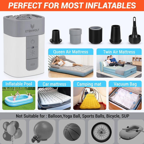 ETENWOLF air pump emits bright 1200 lumens for campsite lighting.