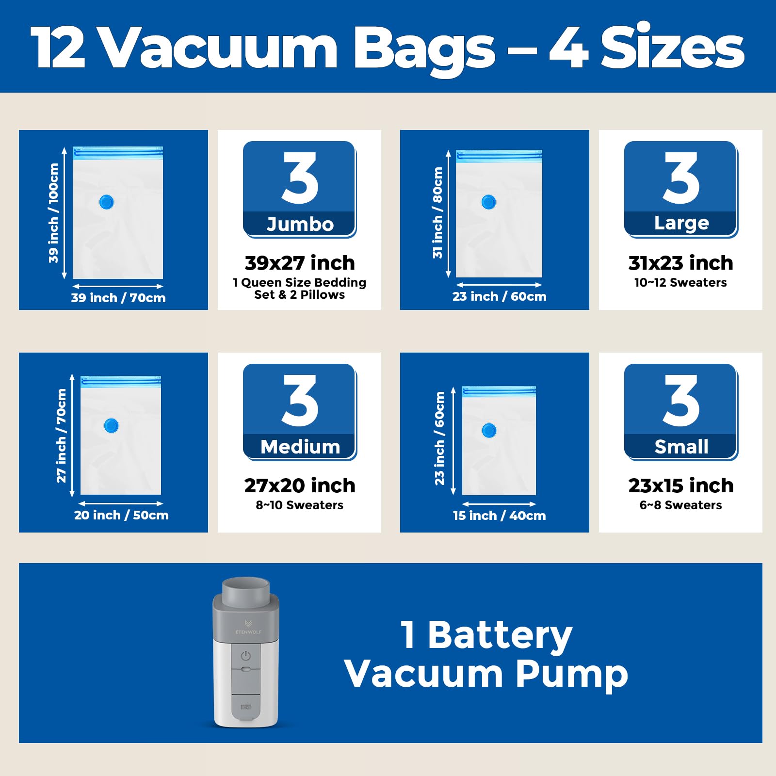 ETENWOLF large bags ideal for clothing and bedding