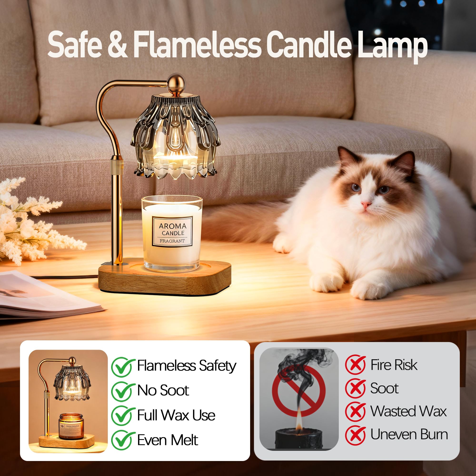 Eterfun gold-finish candle warmer showcases elegant vintage flower motif.