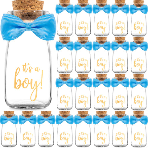 Ethisa Its a Boy milk glass bottle with blue ribbon for elegant baby shower favors