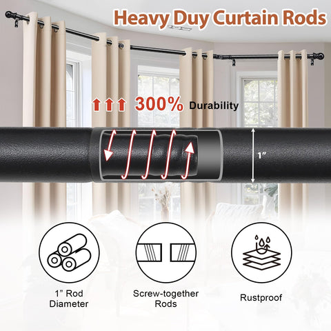 ETICSIPA 1-inch metal curtain rod supports diverse curtain styles