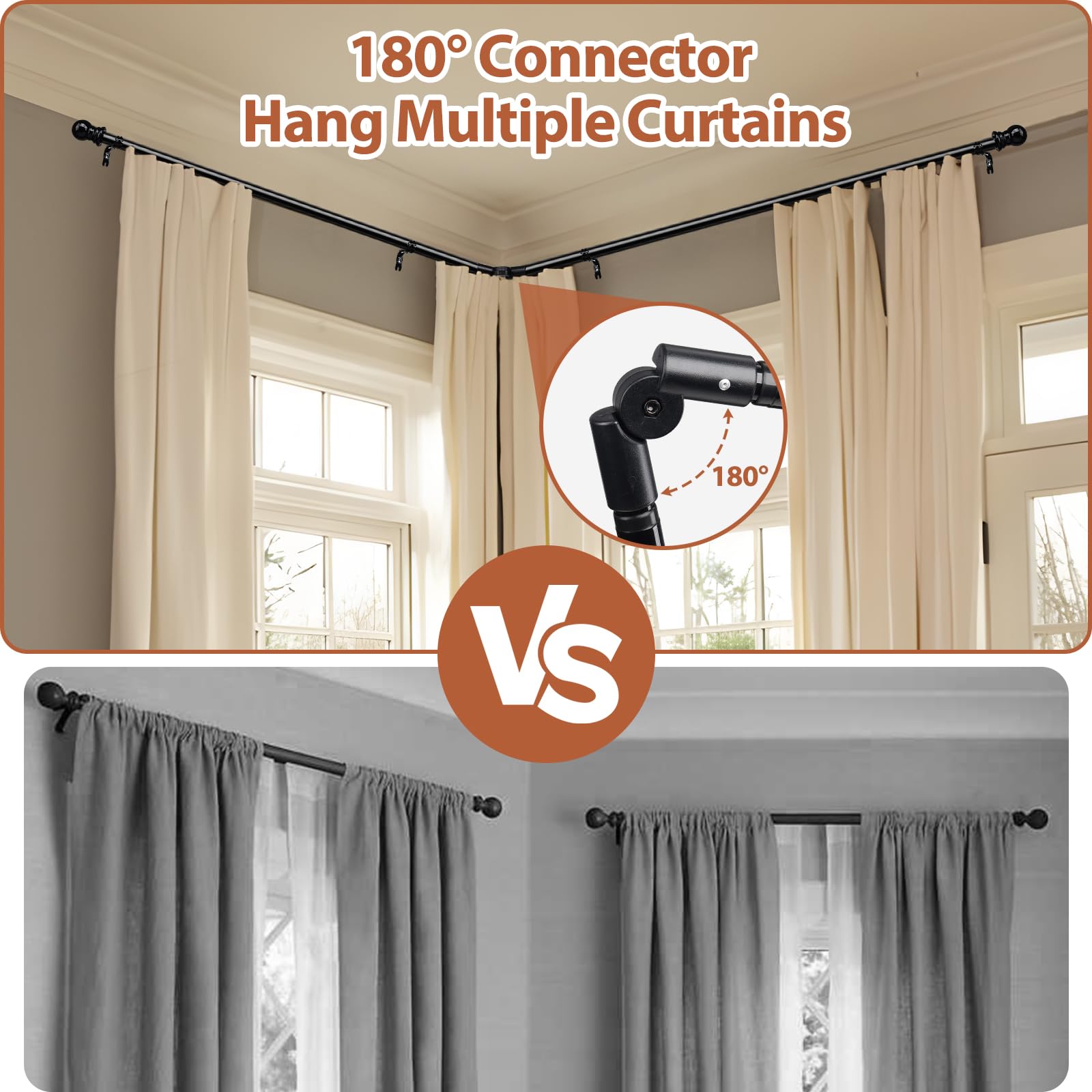 ETICSIPA corner curtain rod in use in the living room offers a clean drape and efficient space.