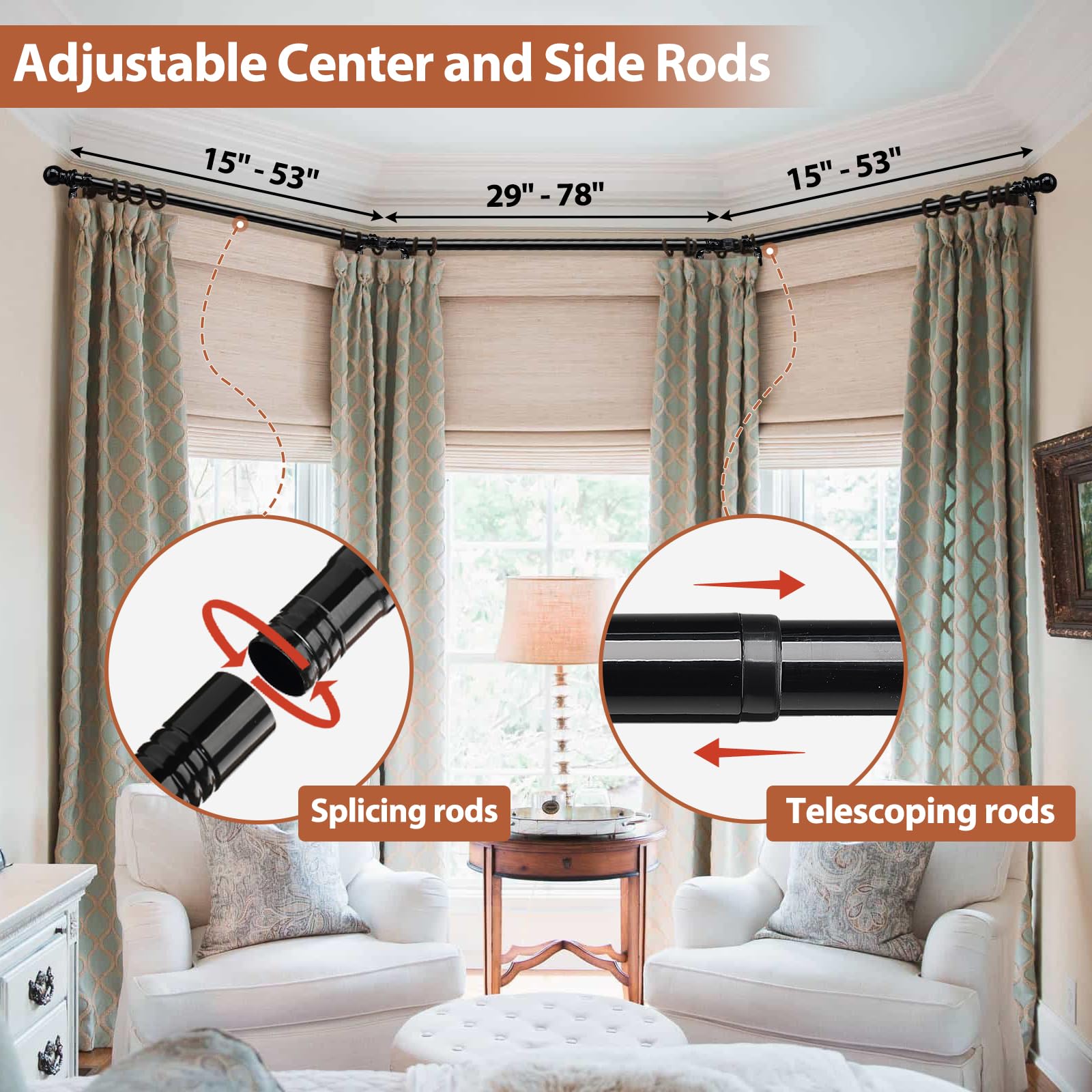 ETICSIPA extendable center rod adjusts from 29 to 78 inches