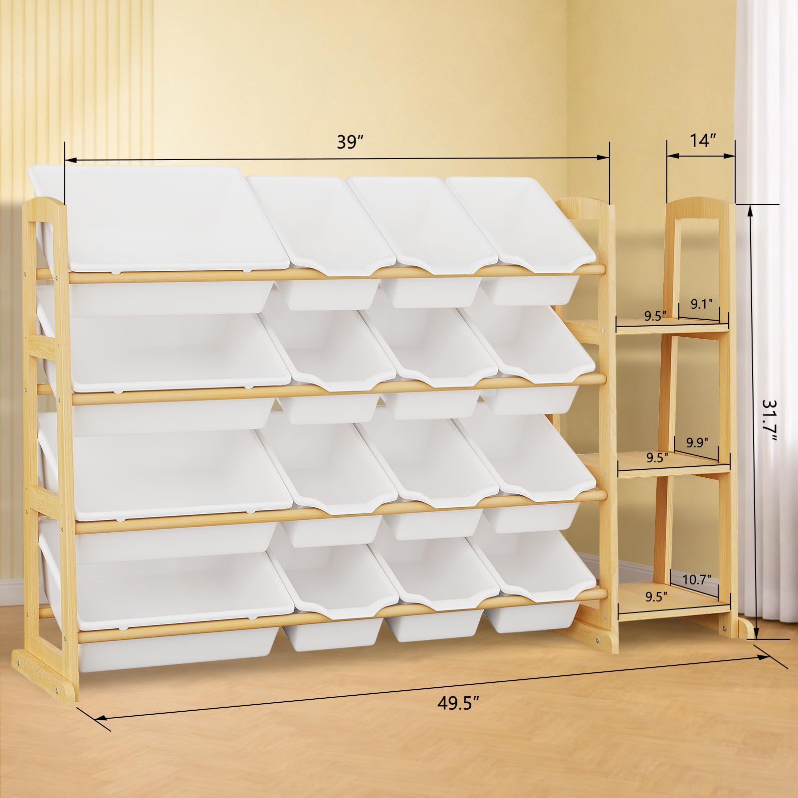 Etitlly 16-bin system demonstrates organized playtime with clearly labeled compartments.