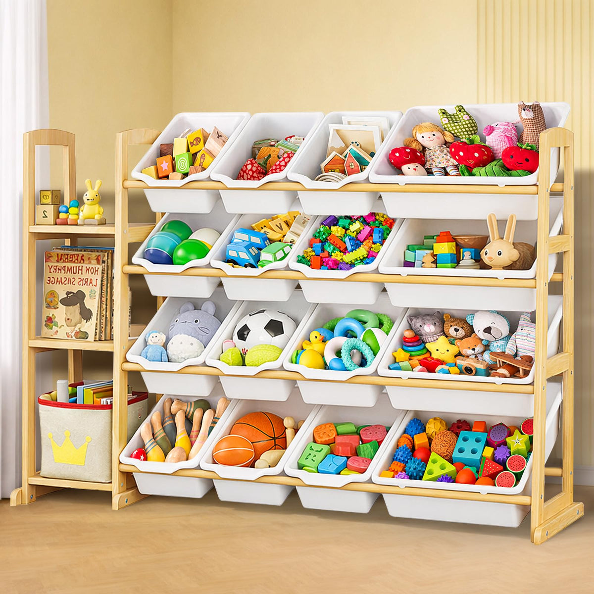 Etitlly Kids Storage Organizer assembly shows quick setup with sturdy pine construction.