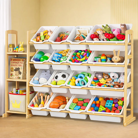 Etitlly Kids Storage Organizer assembly shows quick setup with sturdy pine construction.