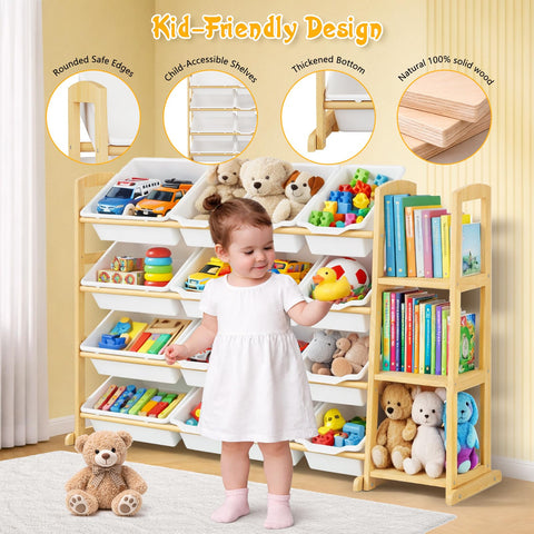 Etitlly Wooden shelf with 3 shelves illustrates flexible storage for books.
