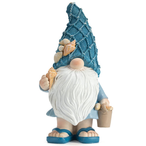 Etlemonde Beach Gnome with conch and bucket, ideal outdoor garden decor.