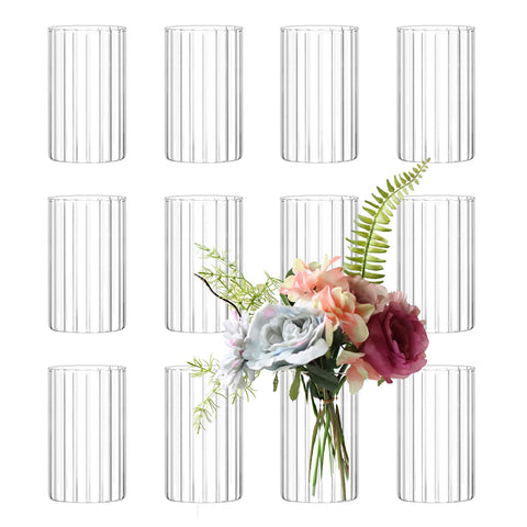 Etolies 12pc ribbed glass vase set ideal for elegant centerpieces.