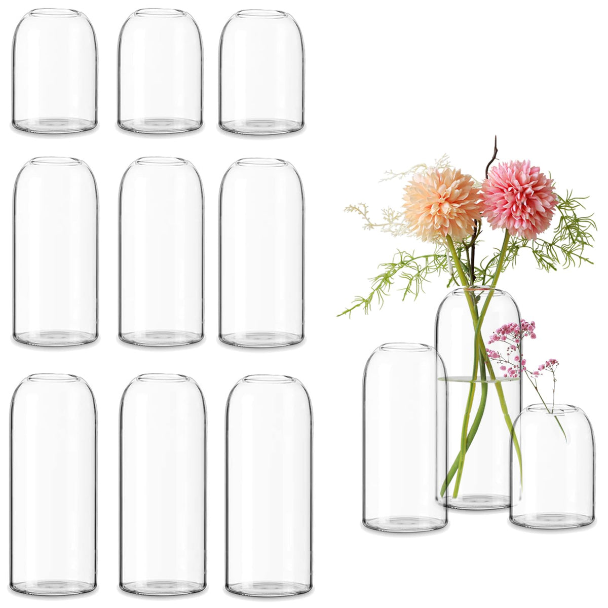 Etolies bud vase with clear glass and smooth rim for safe handling