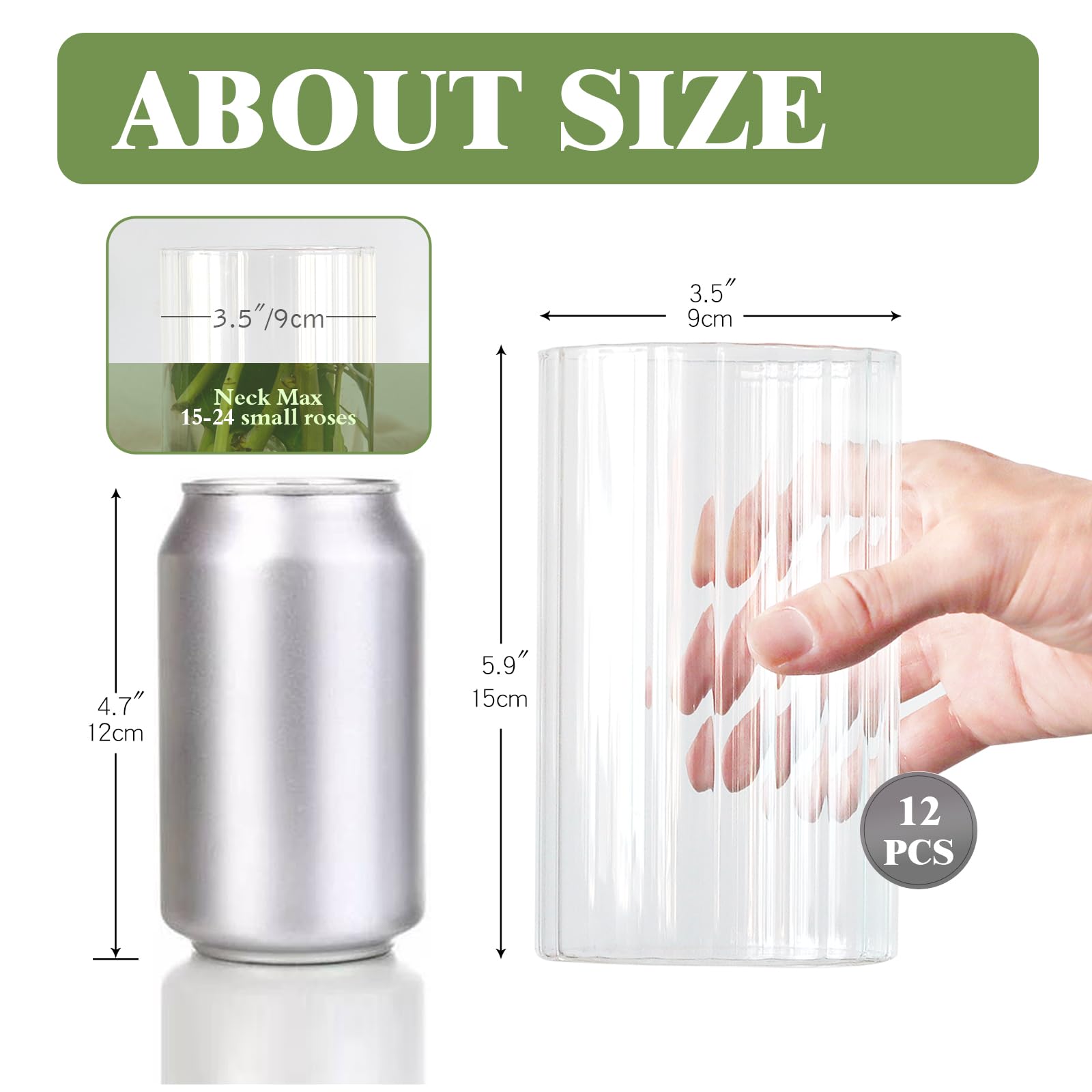 Etolies ribbed bud vase closeup shows sturdy clear glass for table displays.