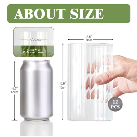 Etolies ribbed bud vase closeup shows sturdy clear glass for table displays.