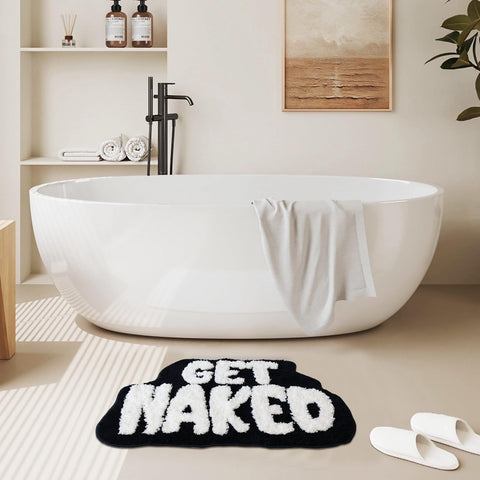 Etomiel Get Naked bath mat with non-slip backing improves bathroom safety.