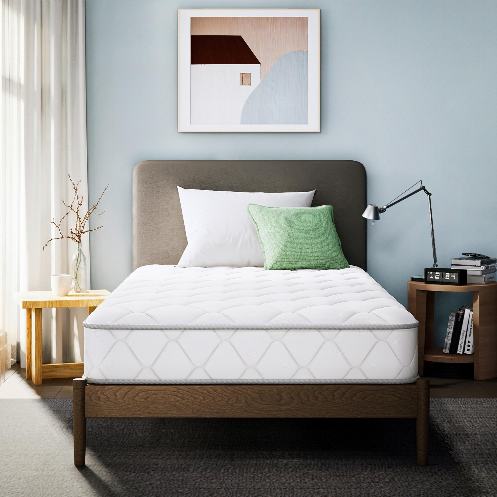 ETONEX Twin Hybrid Mattress in a Box with gel memory foam and springs for balanced support.