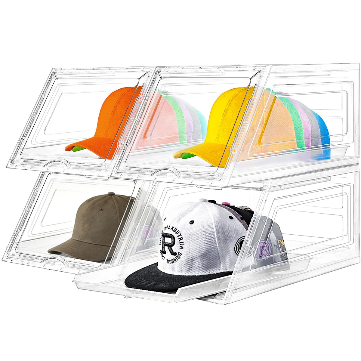 Euct hat organizer large drawer open for easy access and visibility.