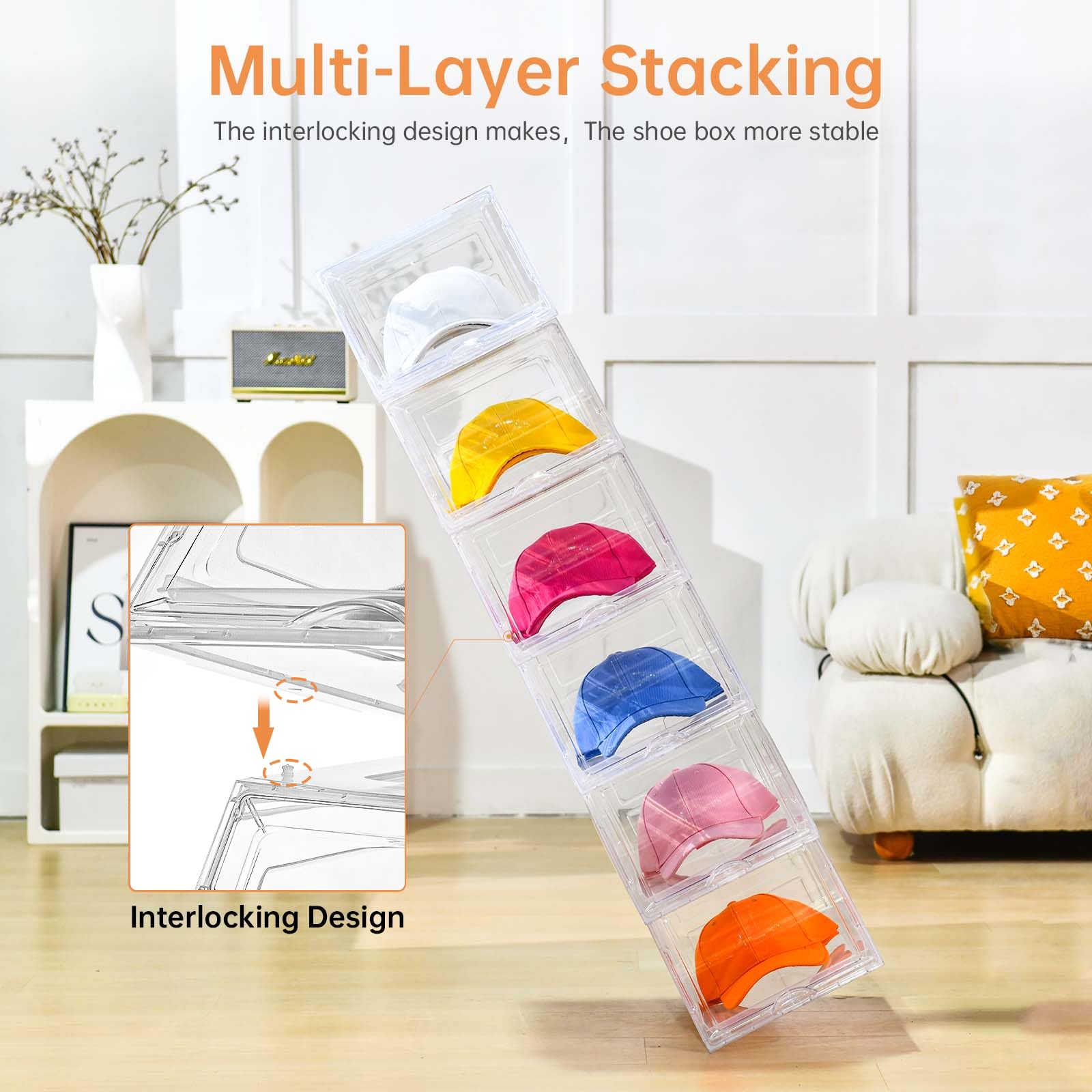 Euct hat organizer with sloping door closes smoothly without magnets.