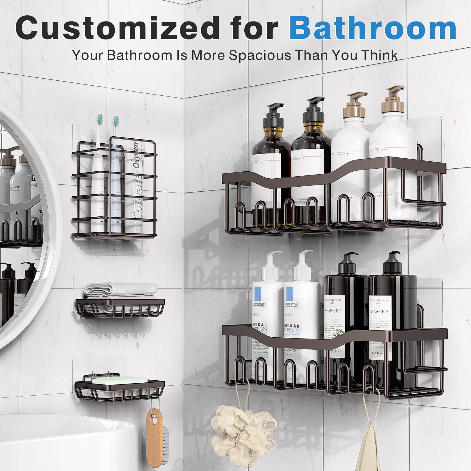 EUDELE adhesive strong 40lb capacity keeps items secure in shower