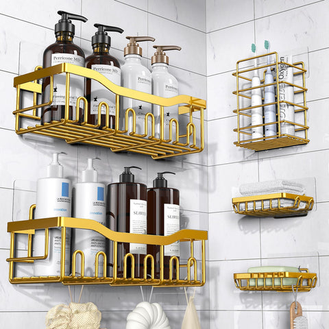 EUDELE five-piece shower caddy set for organized bathroom storage.