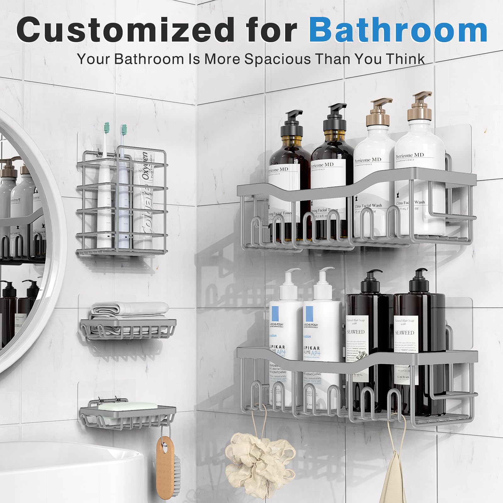 EUDELE rustproof stainless steel shower shelves for durable organization.
