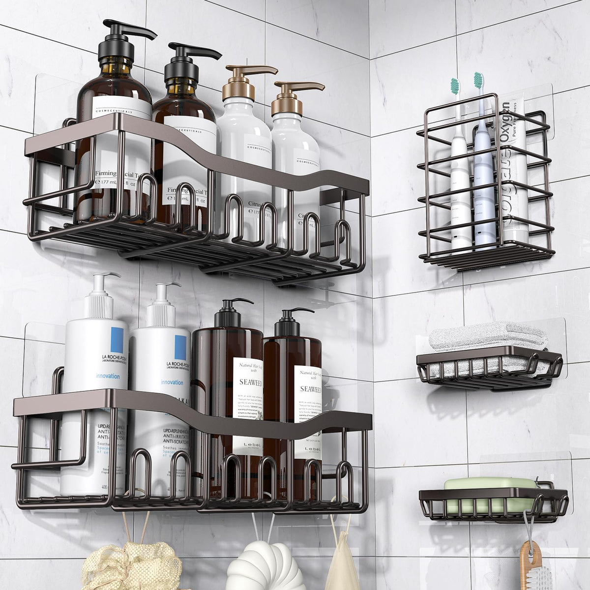 EUDELE shower caddy five-piece mounted for organized bathroom storage
