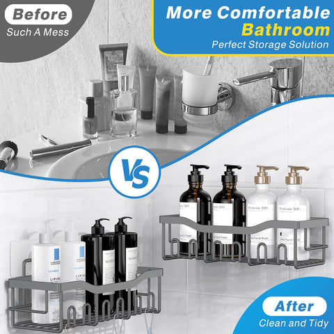 EUDELE toothbrush holder and soap holder maximize shower storage.
