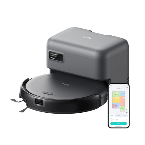 eufy C10 robot vacuum with self-empty station showing hands-free maintenance benefit