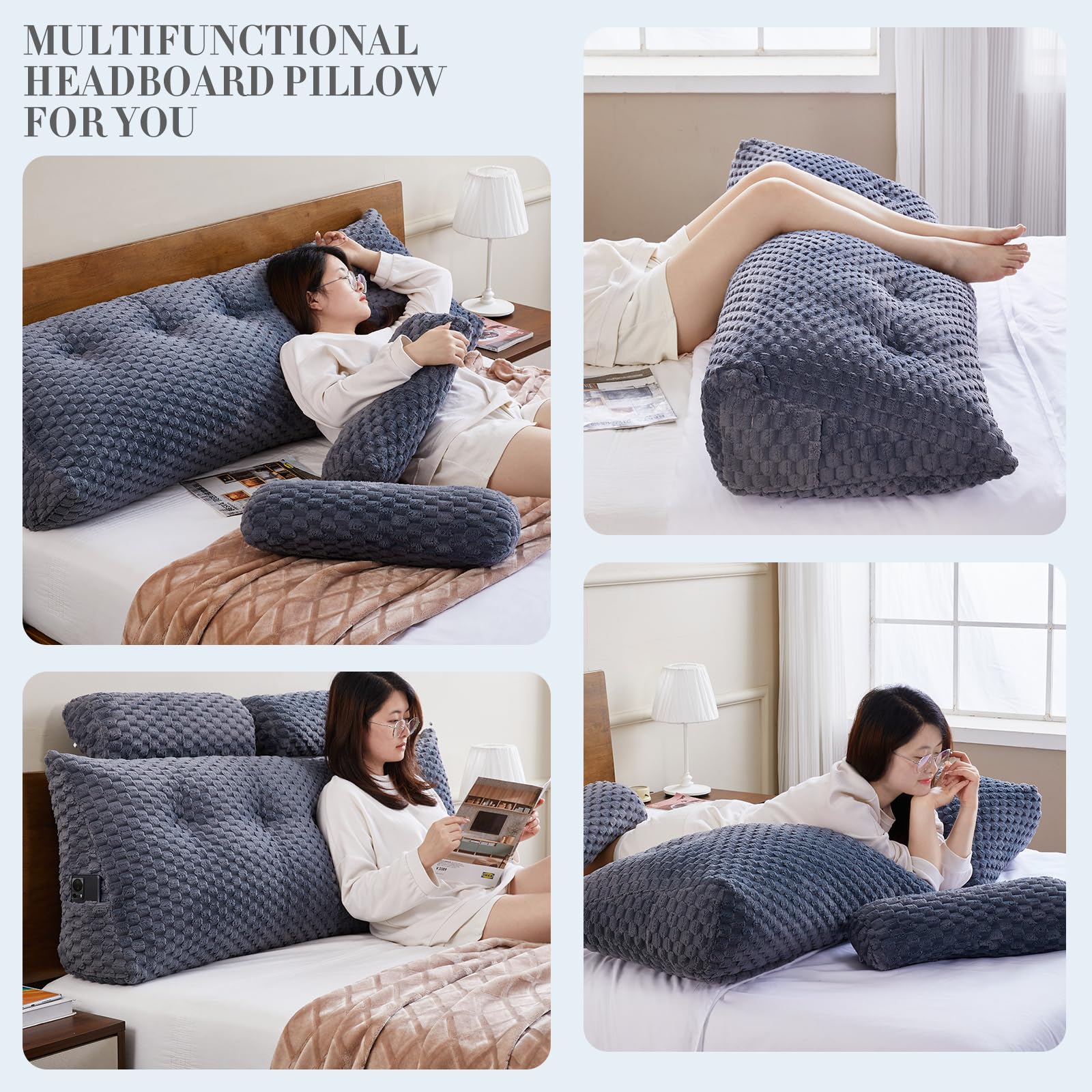 EUHAMS multiuse bed pillow fits beds, daybeds, or floors for lounging.