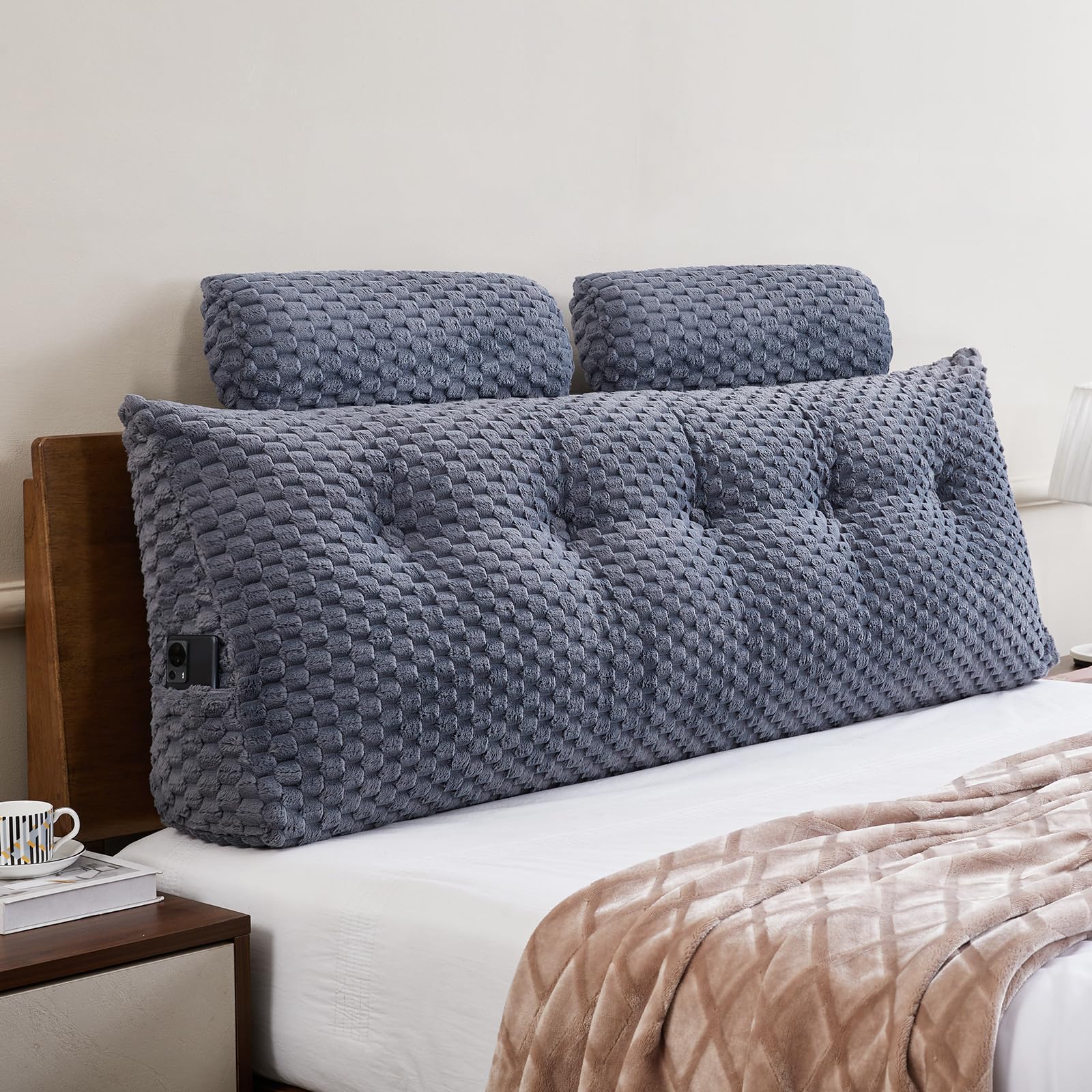 EUHAMS wedge headboard pillow in grey offers wide, comfortable support for reading in bed.