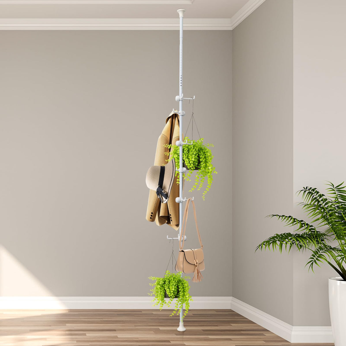 EUIJOIP corner coat rack with 12 hooks for organized entryways.