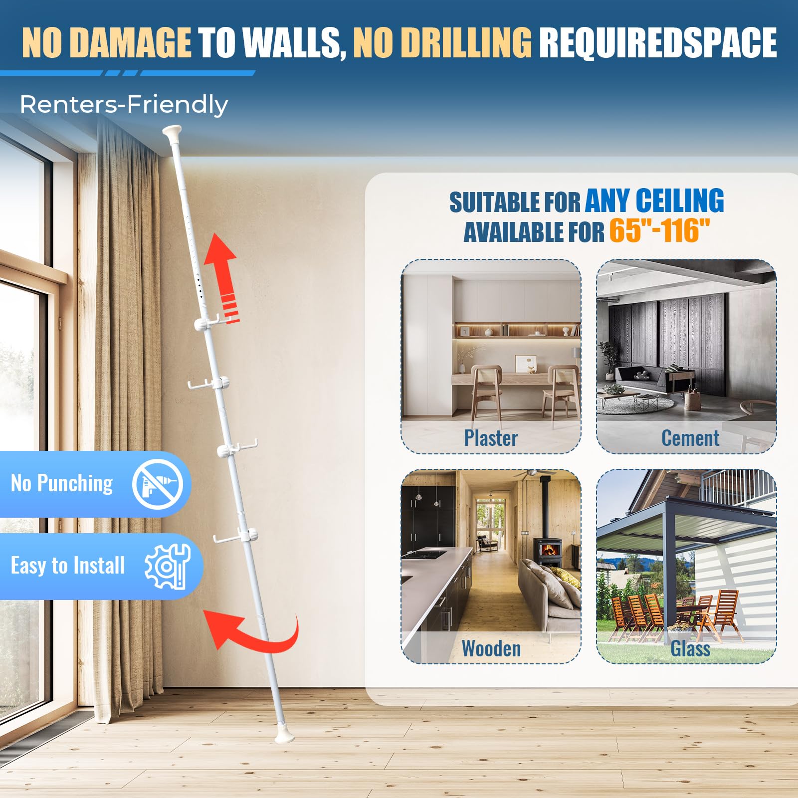 Height-adjustable stand adapts to your space and needs.