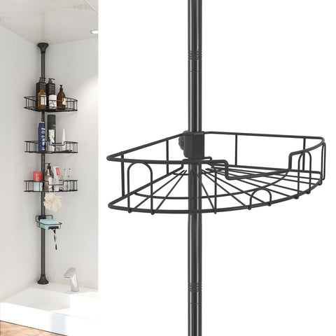 EUIJOIP shower organizer with tension pole ready for installation in bathroom corner