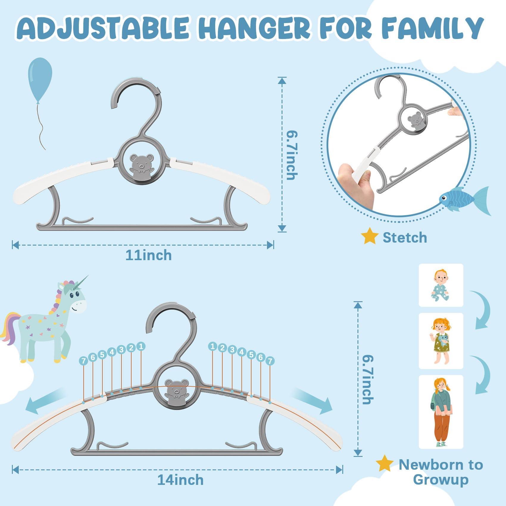 Eunhdet hangers feature anti-slip buckle to secure garments in place.