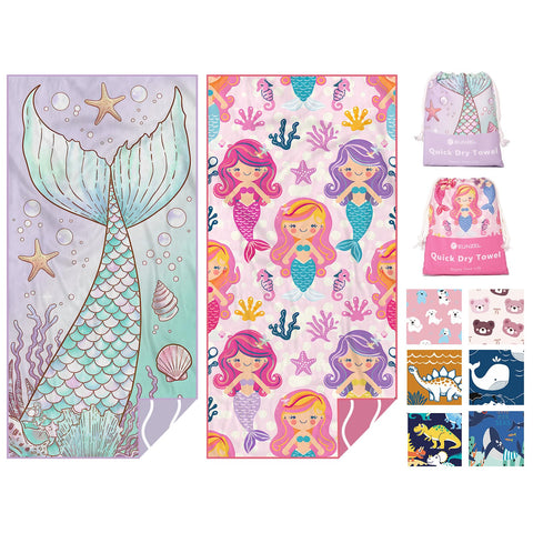Eunzel mermaid-tail towel for kids at the beach, soft and quick-drying