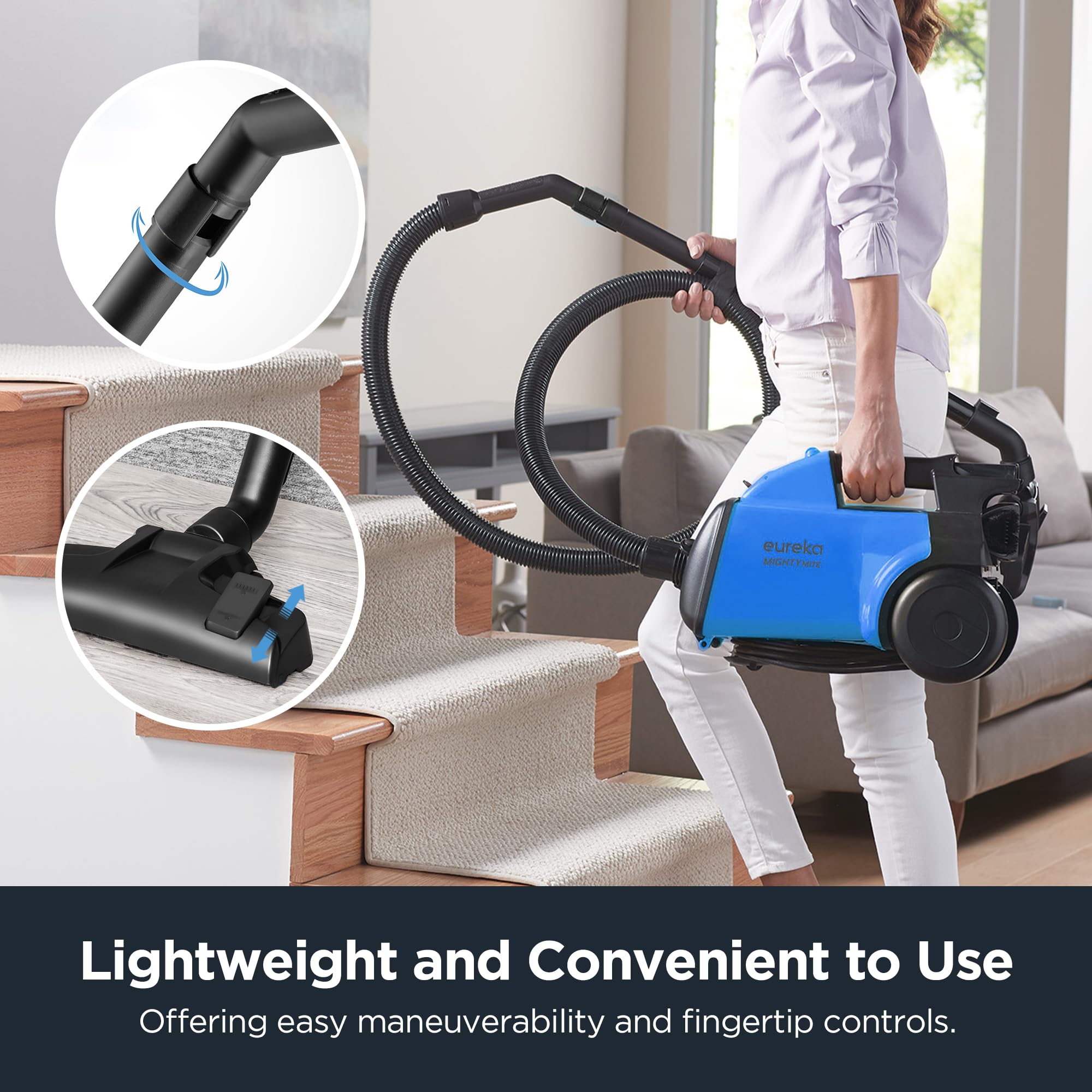 Eureka 3670H blue vacuum with a long 20-foot cord for extended reach