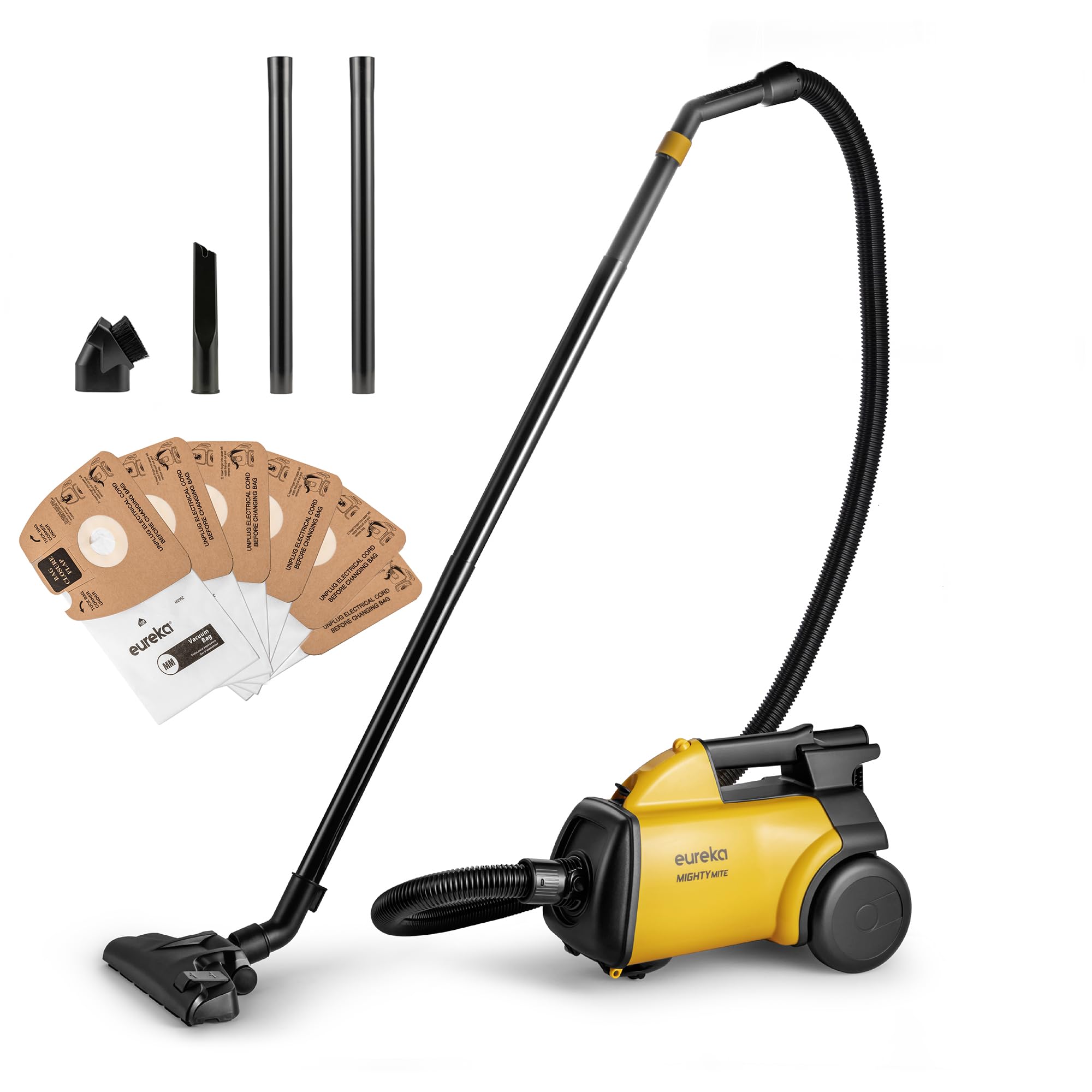 Eureka 3670M canister cleaner yellow front view highlights lightweight portability