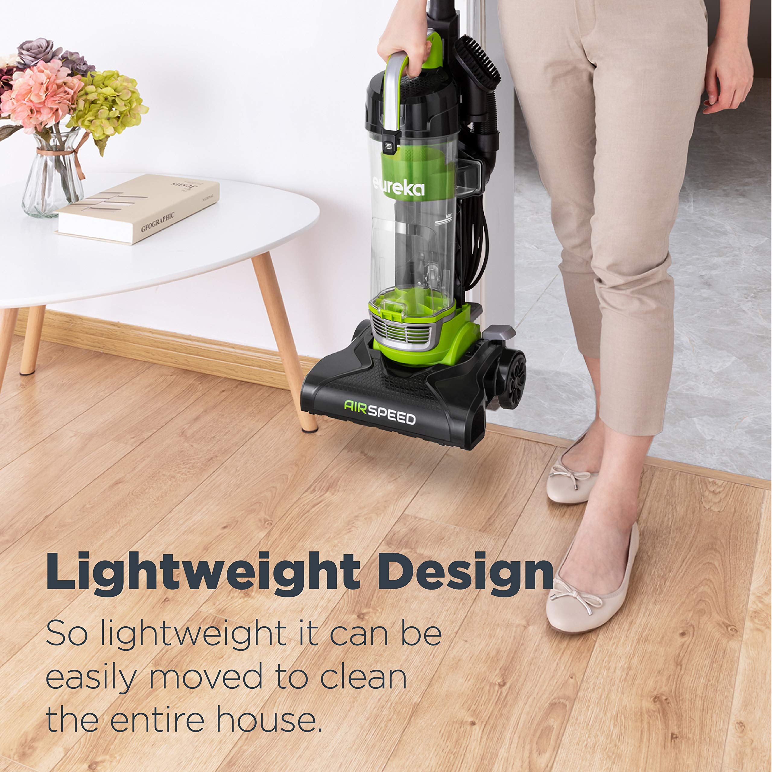 Eureka Airspeed reach hose enables above-floor cleaning around furniture.