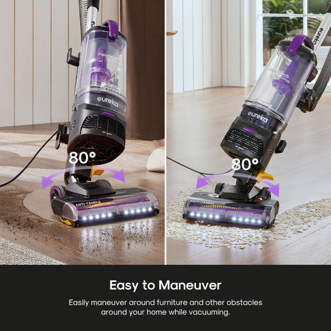 Eureka FlexReach 192AW suction delivers strong cleaning power on carpets and hard floors.
