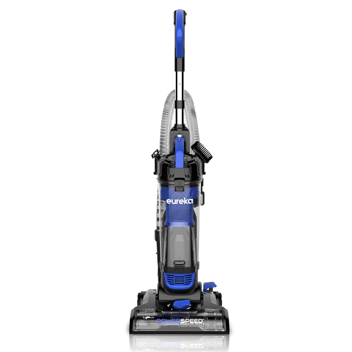 Eureka lightweight upright vacuum blue front view with strong suction for carpets and hard floors.
