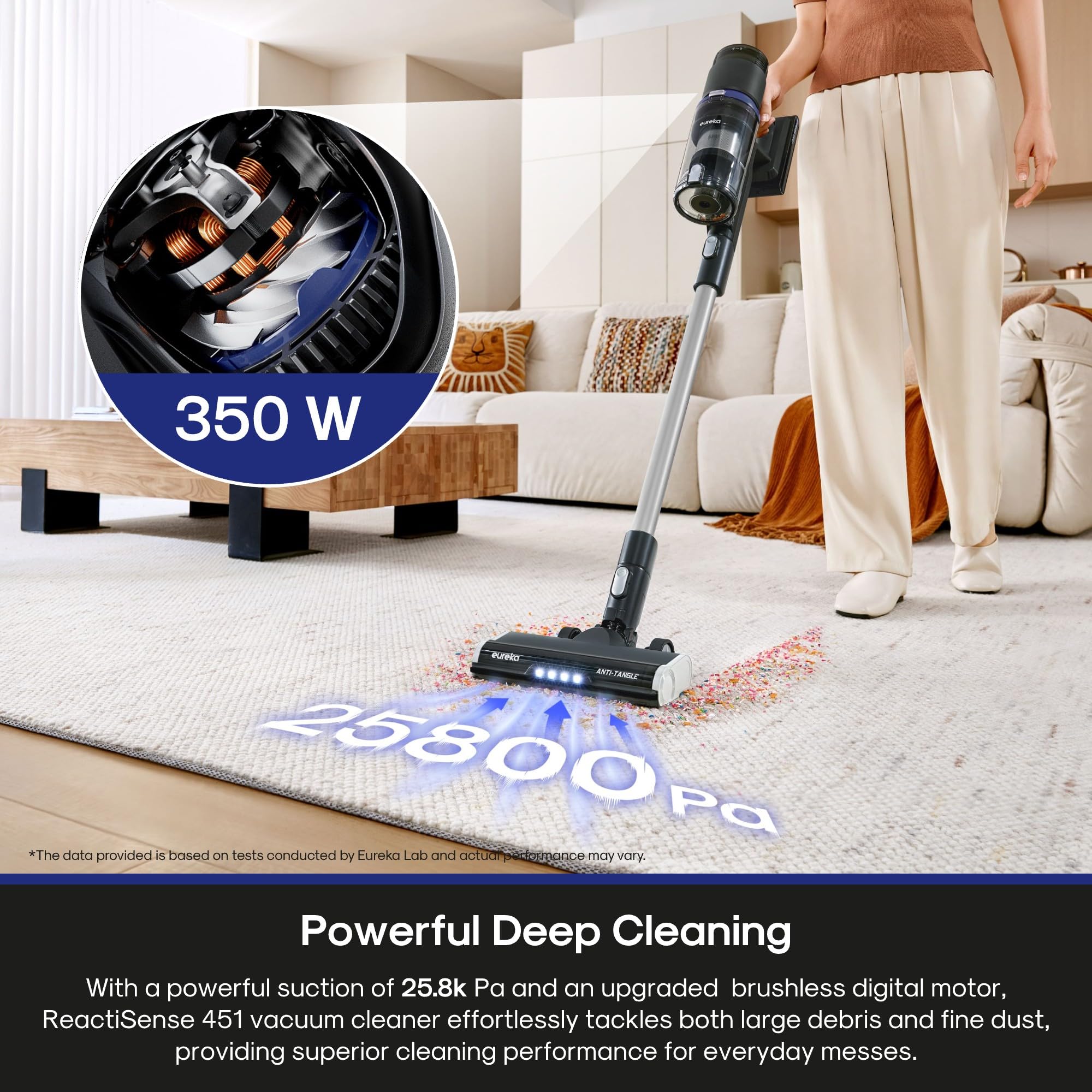 Eureka NEC451BL converts from upright to handheld for versatile cleaning.