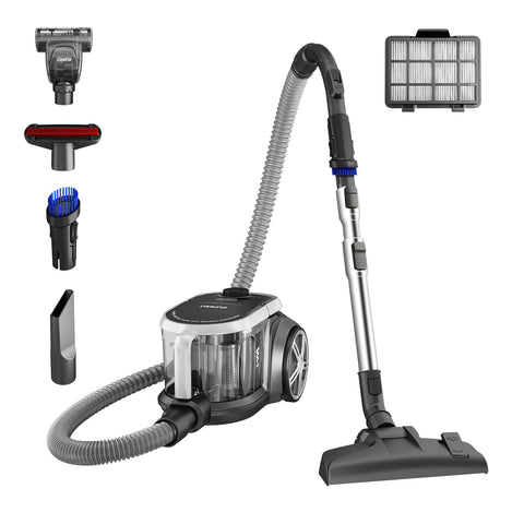 Eureka NEN180 vacuum body close-up showing bagless design for easy debris disposal