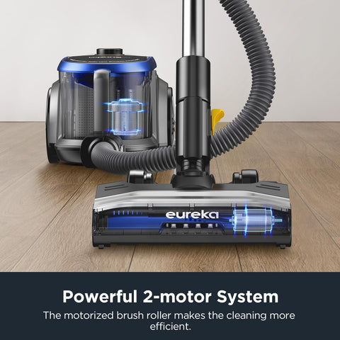 Eureka NEN186BL demonstrates 1000W suction power for carpets and hard floors