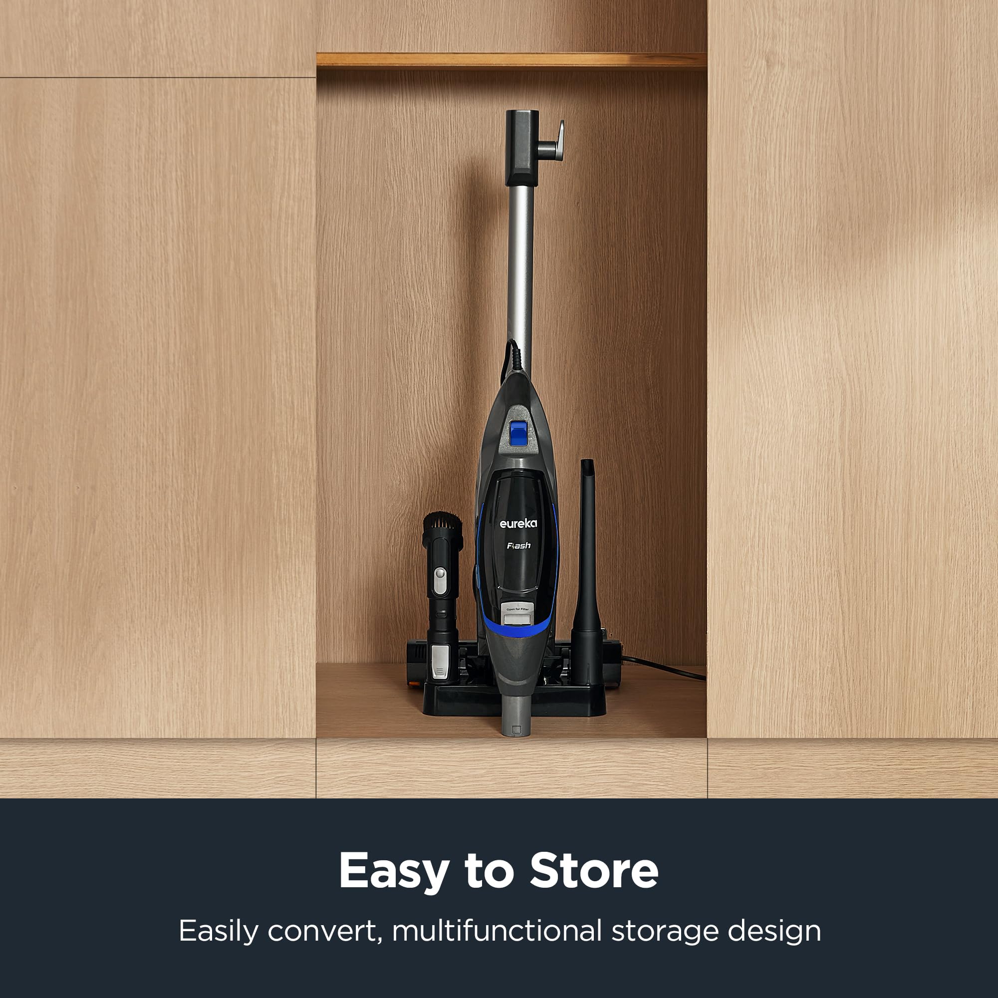 Eureka NES520BL removable dust cup for quick disposal.