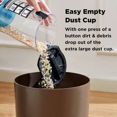 Eureka NEU10AE5 large dust cup reduces frequent emptying during big cleans