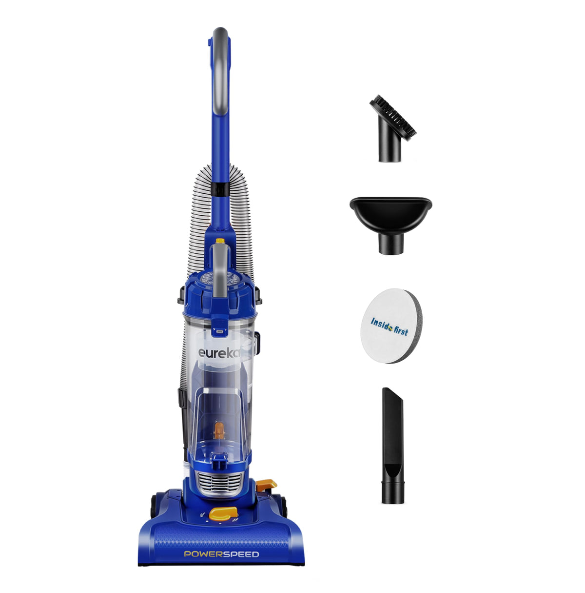 Eureka PowerSpeed vacuum blue unit ready for thorough whole-home cleaning with strong suction.