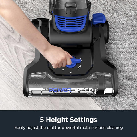 Eureka PowerSpeed height settings dial demonstrates 5 levels for multi-surface cleaning.