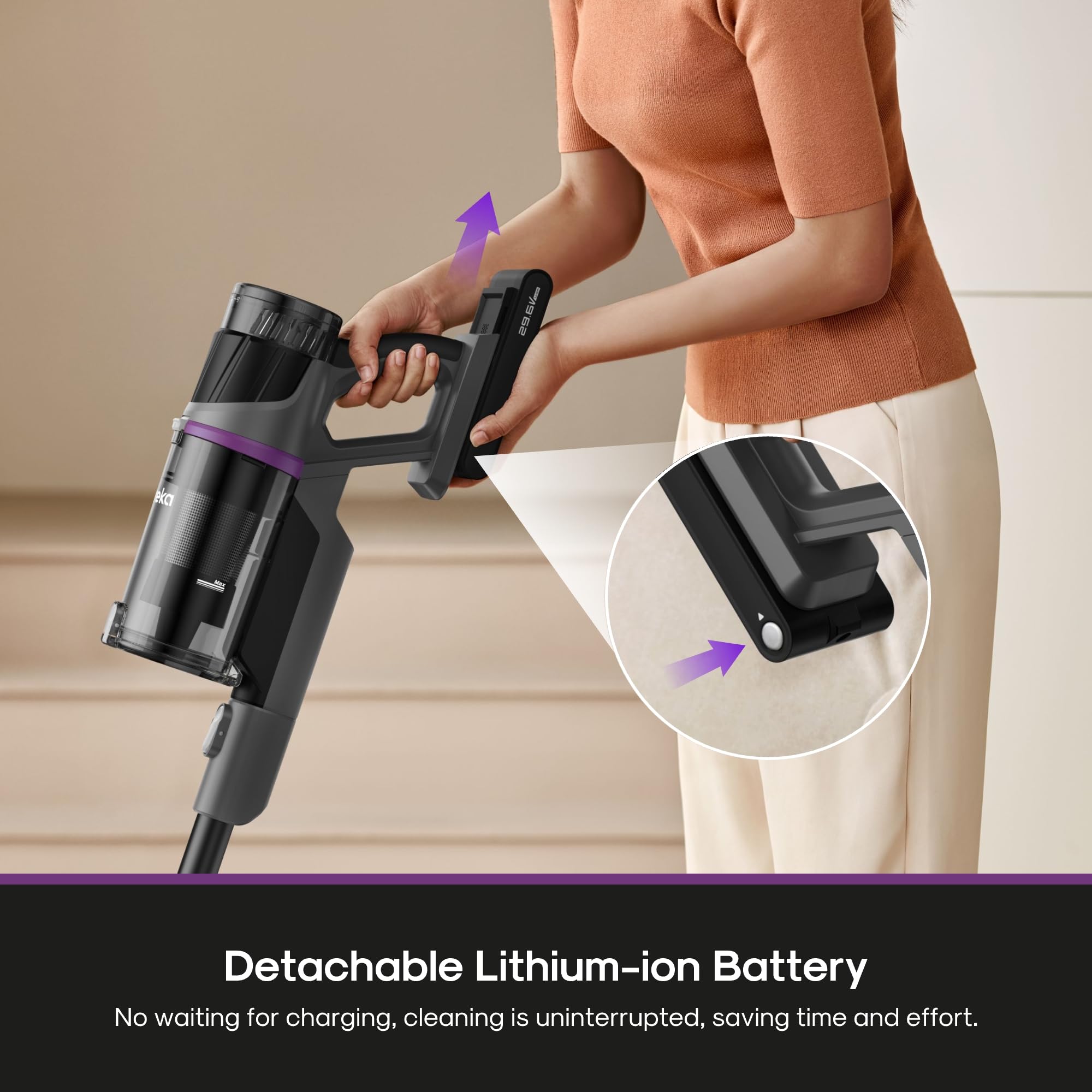 Eureka ReactiSense 440 extra battery option for extended cleaning sessions.