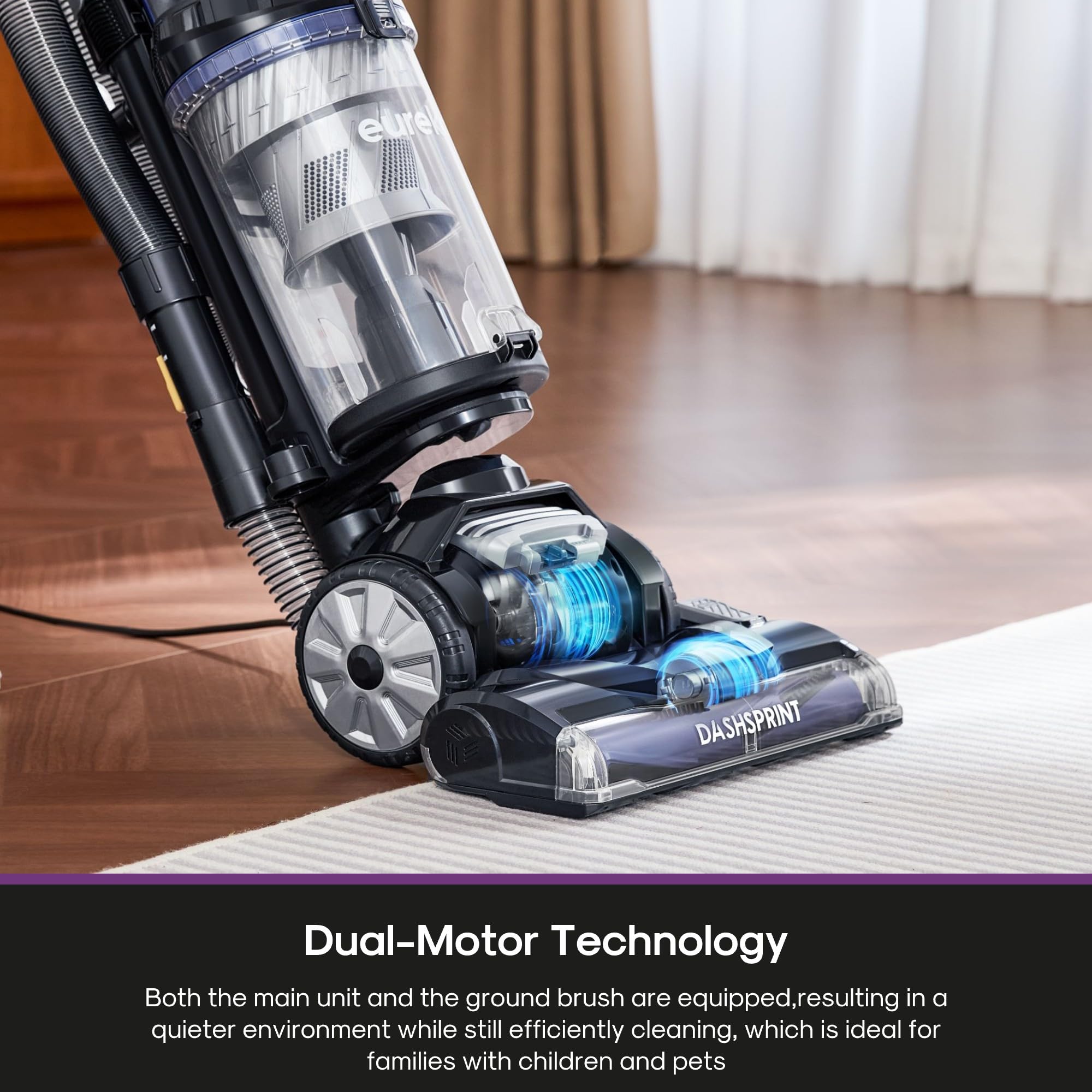 Eureka upright vacuum blue attachments enable above-floor cleaning