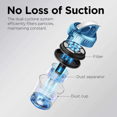 Eureka WhirlWind blue vacuum shows automatic cord rewind for uninterrupted cleaning.