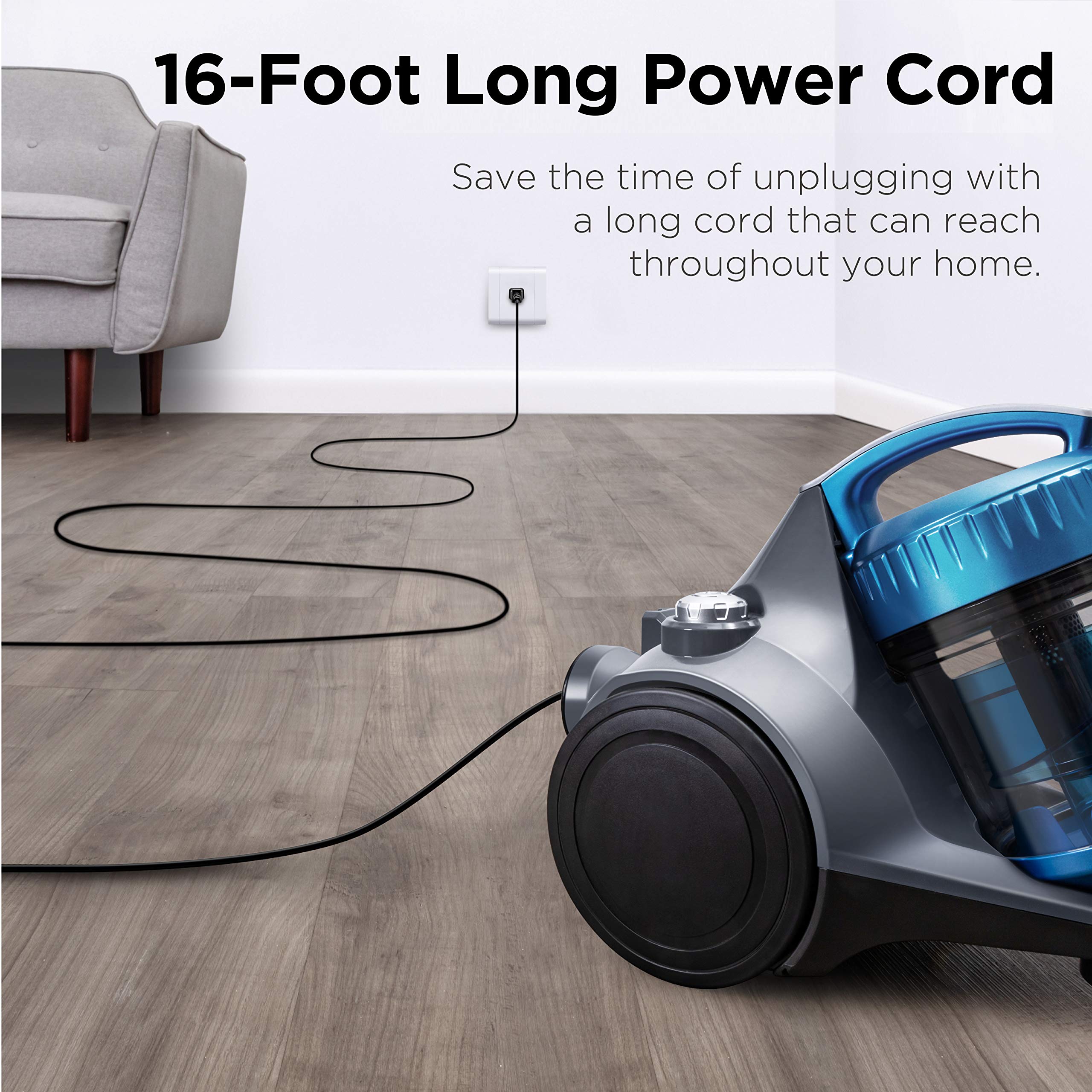 Eureka WhirlWind blue vacuum with washable filters for easy maintenance.