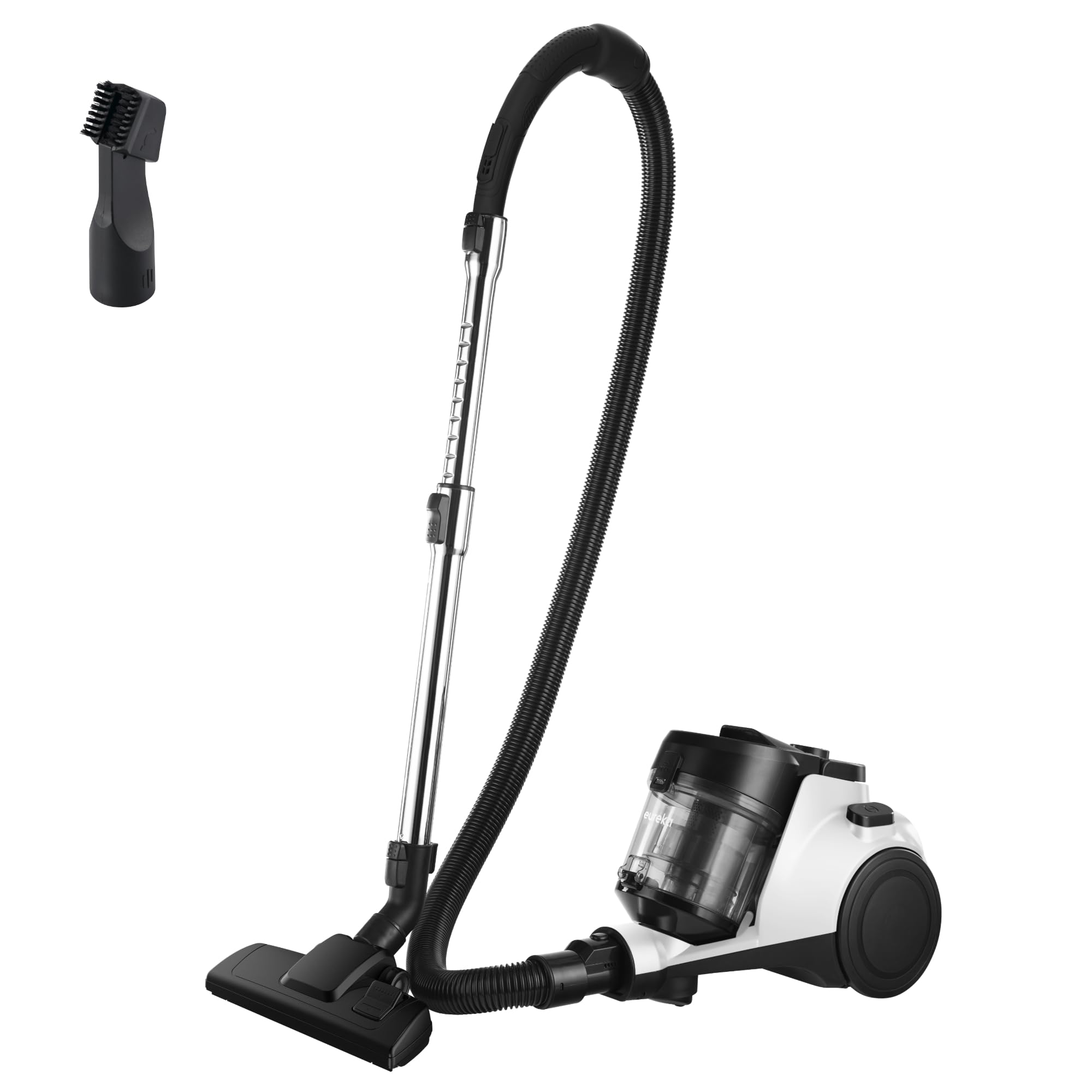 Eureka WhirlWind bagless canister vacuum front view for easy apartment cleaning.